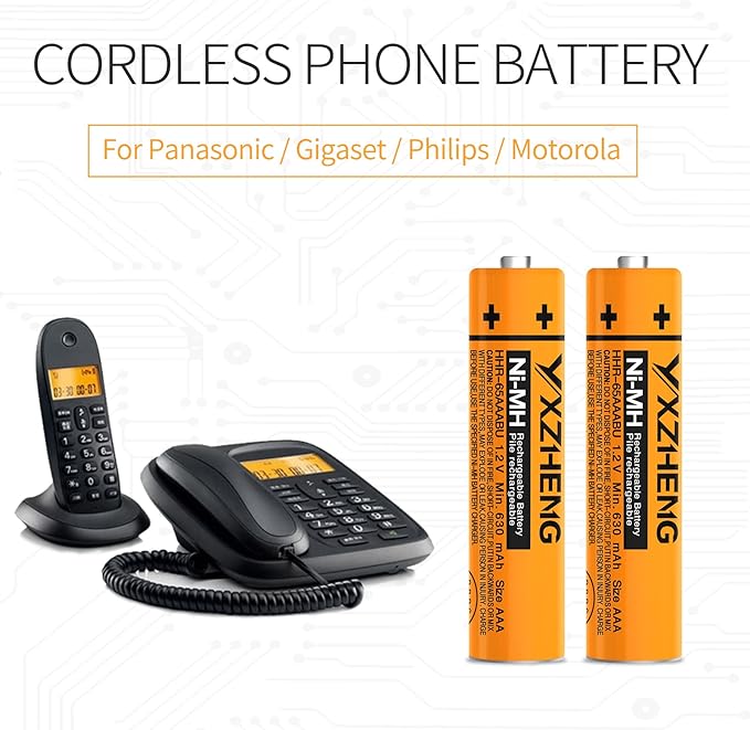 AAA Battery 8PCS 1.2V 630mAh NI-MH Rechargeable HHR-65AAABU for Panasonic Cordless Phone (8X HHR-65AAABU)