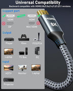 ARISKEEN 8K HDMI Cable 3FT 2-Pack, 48Gbps High Speed HDMI 2.1 Cable, 8K 60Hz, 4K 120Hz 144Hz Support for HDR 10, HDCP 2.2 2.3, eARC, DTS:X, Braided HDMI Cord Compatible with Laptop/HDTV - 3 Feet
