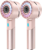 2PCS Handheld Fan, Mini Small Portable Turbo Fan, Rechargeable with 4 High Speeds Personal Fans, Max 16H Runtime, For Travel, Office, Outdoor - Pink