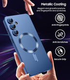 Magnetic for Samsung Galaxy S25 Case [Compatible with MagSafe][Built-in Camera Lens Protector] Slim Soft Silicone Bumper Shockproof Metallic Luster Phone Case (Blue)