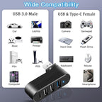 VIENON 4-Port USB 3.0 Hub [90°/180° Degree Rotatable], USB Splitter with PD-in 5W USB C Port, USB Extender for Laptop, Car, iMac, MacBook Air, MacBook Pro, and More