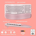 Logitech Wave Keys Wireless Ergonomic Keyboard with Cushioned Palm Rest, Comfortable Natural Typing, Easy-Switch, Bluetooth, Logi Bolt Receiver, for Multi-OS, Windows/Mac - Rose