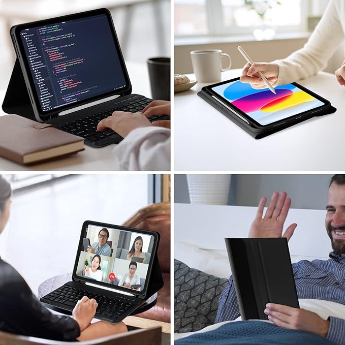 MMK for iPad 11th 10th Generation Case with Keyboard (2022, 10.9"), Wireless Detachable Keyboard, Pencil Holder for iPad 11 inch (A16 2025), 10th Gen (10.9 Inch 2022) Black