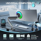ARES WING Ultrawide Single Monitor Arm, Heavy Duty Monitor Mount for 13"-45" Curved Screens, Adjustable Stand for Desk with C-clamp & Grommet Base up to 40 LBS, Gray