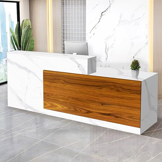 Reception Desk with Counter Modern Checkout Counter with Lockable Drawer Keyboard Tray Receptionist Desk for Office Salon Reception Table M Right 47inch/120cm