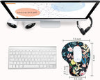 JIKIOU Mouse Pad, 2 Pack Ergonomic Mouse Pads with Comfortable Gel Wrist Rest Support and Smooth Cloth, Non-Slip PU Base for Easy Typing Pain Relief Durable and Easy to Clean Small Black Flowers