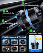 YRU Car Phone Holder [2025 Upgraded Metal Hook Clip], Phone Holders for Your Car [No Fear of Bumps] Air Vent Cellphone Mount Widely Compatible with iPhone16 15 14 13 12 Samsung Android, Black