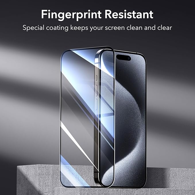 ESR 3+1 Pack for iPhone 15 Pro Max Screen Protector, 3 Black Edge Tempered-Glass Film and 1 Set Camera Lens Protector, 2.5D Curved Edges, Full-Coverage Military-Grade Protection, Scratch Resistant