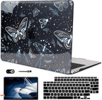 for MacBook Air 13 inch Case 2021 2020 2019 2018 Release M1 A2337 A2179 A1932, Glitter Black Pritned Pattern Hard Case Cover for Mac Air 13 M1 Retina Display with Touch ID, Butterfly Sky