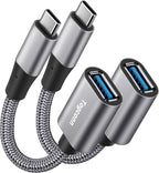 USB-C to USB 3.1 Adapter（2 Pack）, Nylon Braided Type-C OTG Cable USB C Male to USB A 3.0 Female Connector for iPhone 15，iPhone 15 ProMax, Samsung S23 Ultra, MacBook Pro, MacBook Air/Mini, Google Pixel