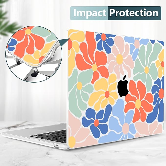 TWOLSKOO Compatible with M4 MacBook Air 15 inch Case 2025-2023 Released Model M4 A3241 M3 A3114 M2 A2941, Plastic Hard Shell & Screen Protector & Keyboard Cover & Type C Adapter, Chamomile Blue