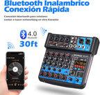 BOMGE 6 Channel mini DJ Audio sound mixer console with USB interface, Bluetooth, Stereo Recording, 48V Phantom Power, 24 DSP effects for karaoke, singing, live，streaming，pc recroding. (white)