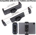 Tablet Holder for Microphone Stand/Treadmill/Spin Bike/Stroller/Golf Cart/Handlebar/Stationary Bike, Phone iPad Holder Mount for iPad Pro 12.9, Galaxy Tabs, iPhone(4.7-13”)