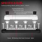 DAIERTEK Negative Bus Bar 12V Marine 4 x 5/16" (M8) Terminal Studs 6 x M4 (#8) Terminal Screws Gound Bus Bar Black Negative Power Distribution Block for Automotive Boat Solar System