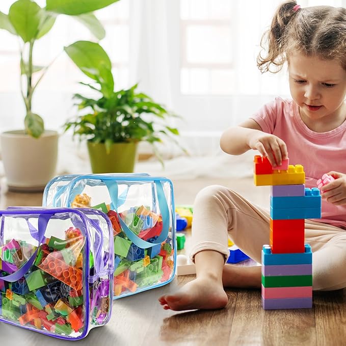 18 Packs Large Toy Storage Bags with Labels, 6 Colors Clear PVC Toy Storage Organizer with Zipper, Waterproof Reuseful Clear Organizer Bags for Building Blocks, Puzzles, Kids Books, Board Game