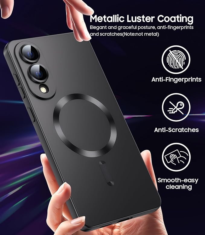 Magnetic for Samsung Galaxy S25 Edge Case [Compatible with MagSafe][Built-in Camera Lens Protector] Slim Soft Silicone Bumper Shockproof Metallic Luster Phone Case (Black)