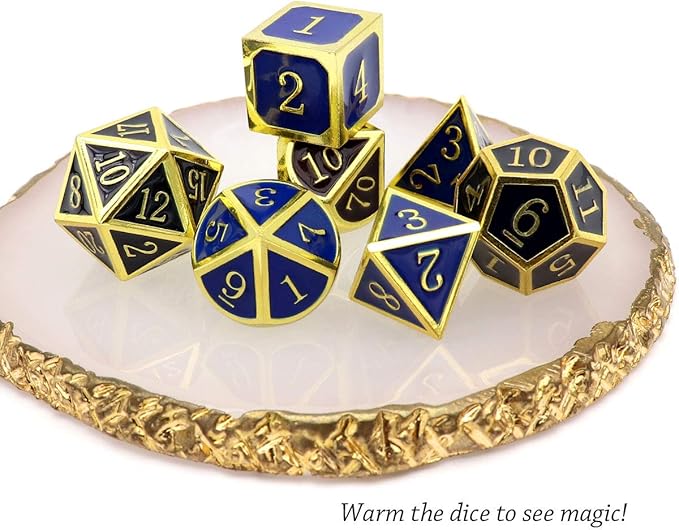 Haxtec Temperature Color Chaning Metal DND Dice Set Gold Blue Polyhedral D&D Dice Compatible with Dungeons and Dragons RPG-Gold Black Blue Shift