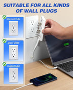 Saker Outlet Cover Extension Cord | 10ft Flat Extension Cord with 3 Outlets,1625W | Universal Size Outlet Concealer | Outlet Cover Baby Proofing for Kitchen, Home and Office(Dual 10ft)