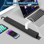HHSOET Rotating Mountable Power Strip, 12 Outlet Wall Mount Surge Protector, Metal Heavy Duty and Versatile Outlet Strip, Stylish Appearance, Sturdy and Durable, 50ft Power Cord.(Black)