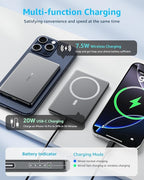 “Air” Power Bank for MagSafe 5000mAh, Ultra Slim Magnetic Wireless Portable Battery Charger Case with USB-C Cable, Compatible with iPhone 17/16/15/14/13/12 Series Only (Grey)