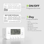 BN-LINK 7-Day Heavy Duty Digital Timer with Dual Outlet, LCD Display, 3-Prong Programmable Design, for Lights, Fans, Coffee Machine, Home, Kitchen, Office, Indoor Use, 125V 15A 1875W, 1 Pack
