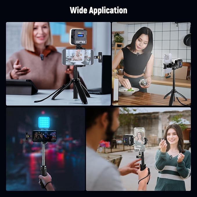 NEEWER PA048 Vlogging Kit for iPhone Android Podcast YouTube with RGB LED Light/KM23 Wireless Microphone System/Selfie Stick Phone Tripod/Cleaning Cloth, Content Creator Essentials