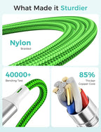 Travel Essentials Multi Charging Cable for Watch Charger 4 in 1 Fast Charger Camping Essentials USB C/L/Micro Compatible with Watch Series 10-1/SE/Ultra Phone 16 15/Galaxy Android-4FT/Green