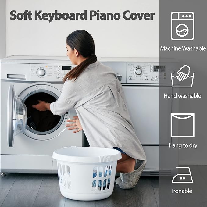 61 Keys Piano Keyboard Dust Cover, Adjustable Electric Piano Keyboard Covers for Digital Electric Pianos, Full Cover Elastic Lock Music keyboard Protector Cover - Black