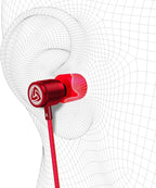 LUDOS Ultra Wired Earbuds in-Ear Headphones, 5 Years Warranty, Earphones with Microphone, Noise Isolating Ear Buds, Memory Foam for iPhone, Samsung, School Students, Kids, Women, Small Ears - Red