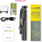 Selfie Stick Tripod with Fill Light, All in One Extendable Selfie Stick with Detachable Wireless Remote, Flexible Phone Tripod Stand Compatible with iPhone/Galaxy, Compact Size & Lightweight