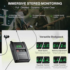 Phenyx Pro Wireless in Ear Monitor System, True Stereo UHF IEM, in Ear Monitors for Musicians, Metal Stage Monitor w/ 89 Frequencies, Rack Mount, for Studio/Band (2 Bodypacks with Transmitter)