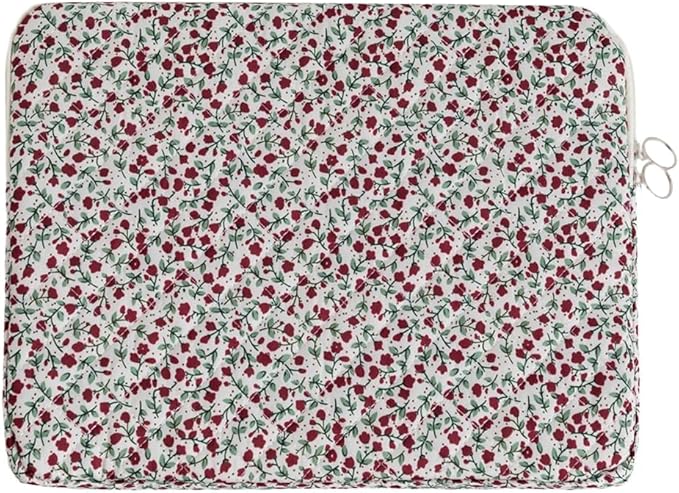 Puffy Laptop Sleeve 13-15.6 Inch Cute Quilted Laptop Protective Case Padded Floral Computer Sleeve for MacBook (B-red, 11 Inch)