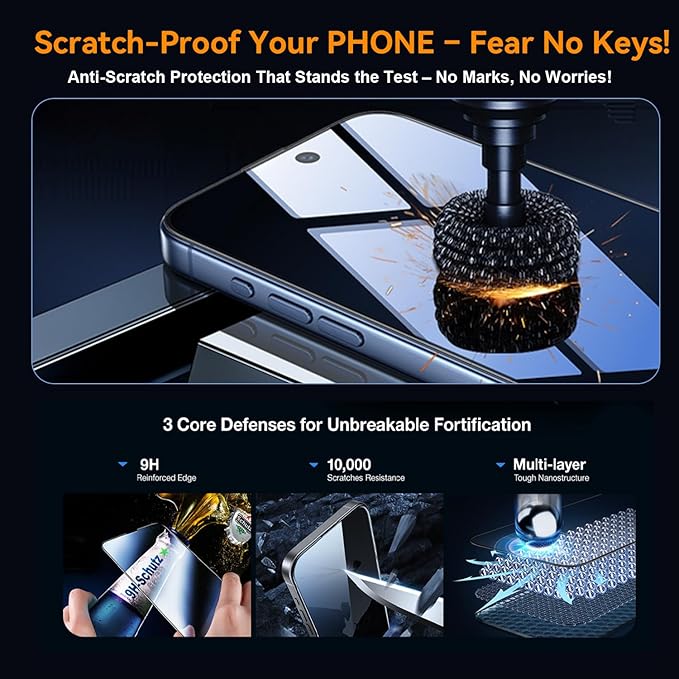 OneFish Screen Protector Privacy Glass for iphone 16 Pro, Airbag Edge Protection,Anti Spy Private Tempered Film with Installation Frame, 9H Glass Scratch Resistant, Easy Installation, 2Pack