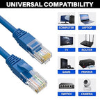 Cat5e Ethernet Cable 150 FT, Cat 5e Internet Cable, Blue Snagless Patch Cord, Flexible, Network, LAN, PoE, Standard RJ45 Connector for PC, Server, Router, Modem, TV, PS5 - with 15 Cable Ties