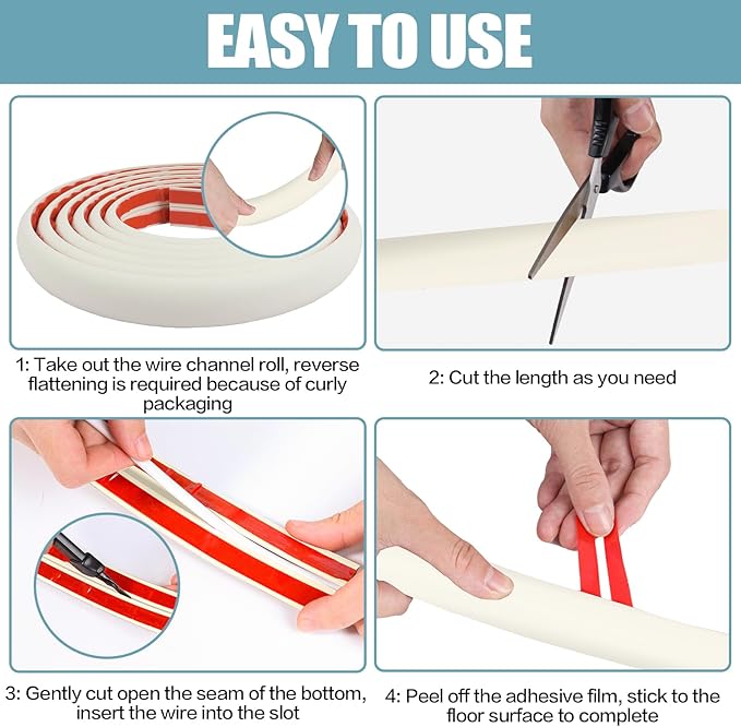 Floor Cord Cover Cable Cavity Self Adhesive Cord Hider Floor 10FT Floor Cable Management Power Cord Protector Floor Electric Cord Covers for Offices, Gym, Exhibitions (Beige, 1.97" x 10')