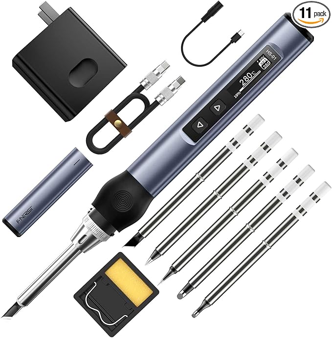 FNIRSI Soldering Iron Kit, DC/PD(96W/65W) Mini Digital Soldering Iron, 180-780℉ Fast Heating, 6 Soldering Tips, Digital OLED Screen Display, Auto Sleep (With Power Adapter)