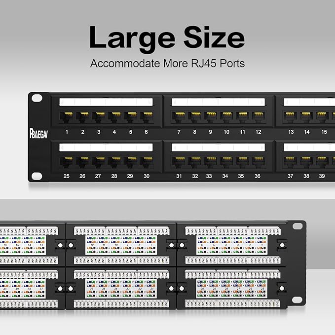 Patch Panel 48 Port Cat6A 【EC Listed】 2U Network Patch Panel Rackmount 19 inch RJ45 Patch Panel for 10 Gigabit Network, 110 or Krone Impact Tools Compatible Without Cable Management (Cat6A)