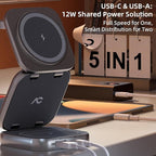 5-in-1 Wireless Charger for MagSafe, AC ISLAND Portable Travel Charging Station, 15W Max Fast Foldable Magnetic Stand, Evolved for iPhone 16/15/14/13 Series, Apple Watch, AirPods (with 35W Adapter)