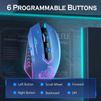 UHURU Gaming Mouse, Wireless Gaming Mouse with 6 Buttons 7 Changeable LED Color up to 10000 DPI, Rechargeable USB Gamer Mouse for PC Laptop (Blue)