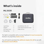 Godox ML100R 110W RGB Portable LED Video Light, 1800K-10000K, Full HSI & CCT 1800K–10,000K, CRI 95+, 14 FX, App/Onboard Control, Compact Pocket Light for Filmmaking, Live Streaming, Video Photography
