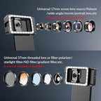 APEXEL 17mm+37mm Thread Adapter with LED Fill Light, One-Piece Phone Adapter for Android/iPhone, Attachments for Macro/Wide Angle/Fisheye/Flow/Radial/Star Filter/Kaleidoscope Lens