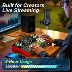 Podcast Microphone Bundle with Live Sound Card Audio Mixer, Podcast Equipment Bundle with 3.5mm Condenser Microphone for Pc/Phone Live Streaming Singing Gaming, Sound Board with Voice Changer, Denoise