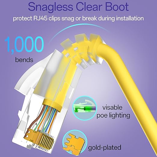 Cat6a Patch Cables 3ft (24 Pack) Slim, Cat6 Ethernet Patch Cable Pure Copper, Flexible Cat 6 Patch Cable 550MHZ 10G, Space-Saving Cat 6A Network Cables for Patch Panel, Yellow