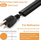 12ft Cord Cover Floor for Extension Cords, Self-Adhesive Floor Cable Cover to Protect Cables & Prevent Tripping, PVC Cord Hider Protector, Internal Wire Management Channel Diameter: 0.39", Black