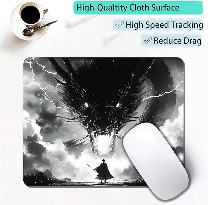 Japanese Samurai Cartoon Anime Dragon Custom Mouse Pad with Non-Slip Rubber, Small Square Design for Wireless Laptop & Computer Mouse Pads for Desk, 9.5 x 7.9 inch Smooth Surface for Gaming & Office