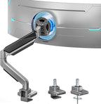 ARES WING Ultrawide Single Monitor Arm, Heavy Duty Monitor Mount for 13"-45" Curved Screens, Adjustable Stand for Desk with C-clamp & Grommet Base up to 40 LBS, Gray