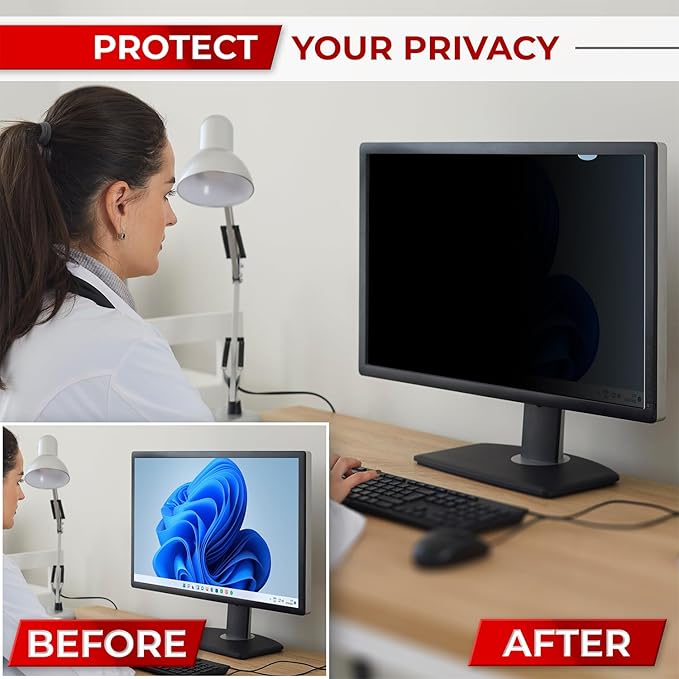 23.8 Inch 16:9 Computer Privacy Screen Filter for Monitor - Privacy Shield and Anti-Glare Protector