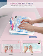 Trueque Wireless Keyboard with 7 Colored Backlits, Phone Holder, Wrist Rest, Rechargeable Ergonomic Keyboard with Silent Light Up Keys, Cordless Computer Keyboard for Windows, Mac, Laptop - (White)