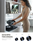 SoulBox S1 Vinyl Record Player with Stereo Speakers, Turntable with Built-in Preamp, S-Shaped Tonearm, 33/45 RPM - Black