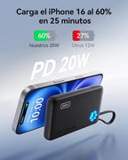 INIU Portable Charger, Slim 10000mAh Power Bank with Build in USB-C Cable, 20W Fast Charging Mini Battery Pack, Travel Trip Flight Cruise Ship Essentials for College Student Travelers Boy Girl, Orange